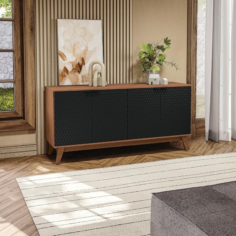 Aparador Kappesberg 4 Portas 3D Canela/Preto 180cm