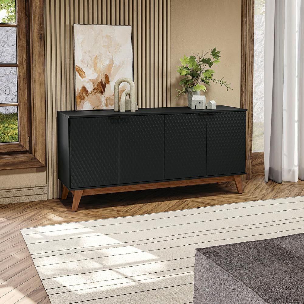 Aparador Kappesberg 4 Portas 3D Preto Fosco 180cm