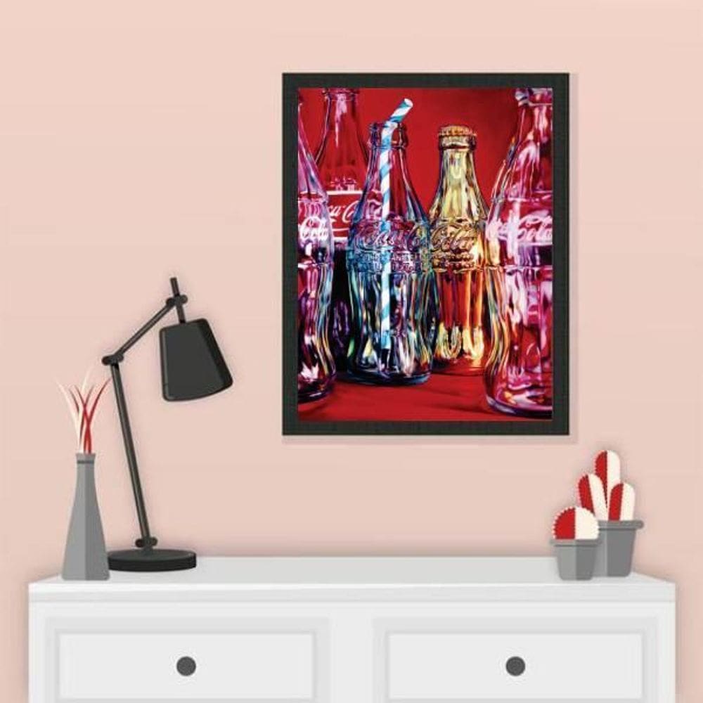 Quadro Coca-Cola Garrafas Coloridas 24X18Cm - Com Vidro