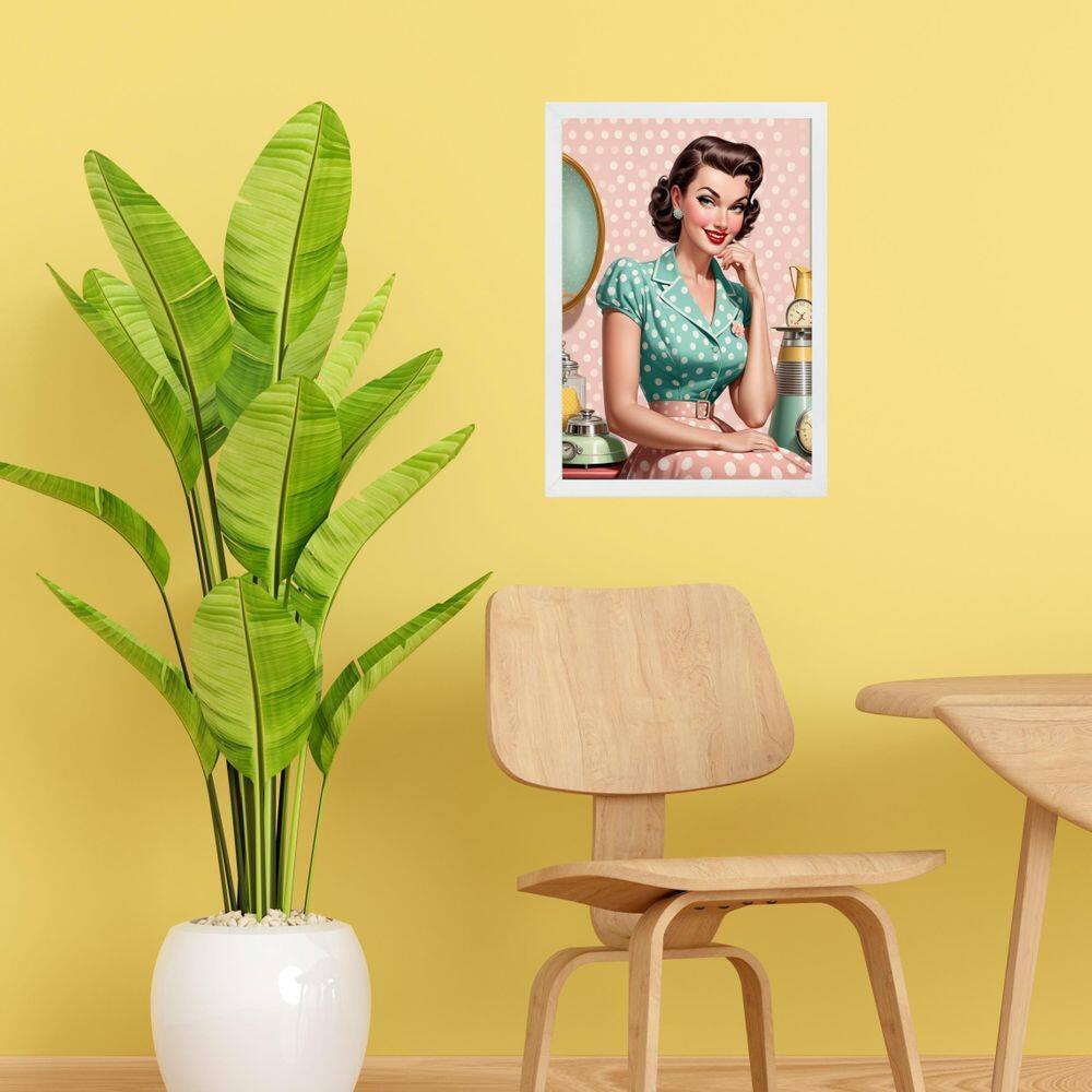 Quadro Decorativo Vintage Pin Up Girl - Poá 33X24Cm - Vidro