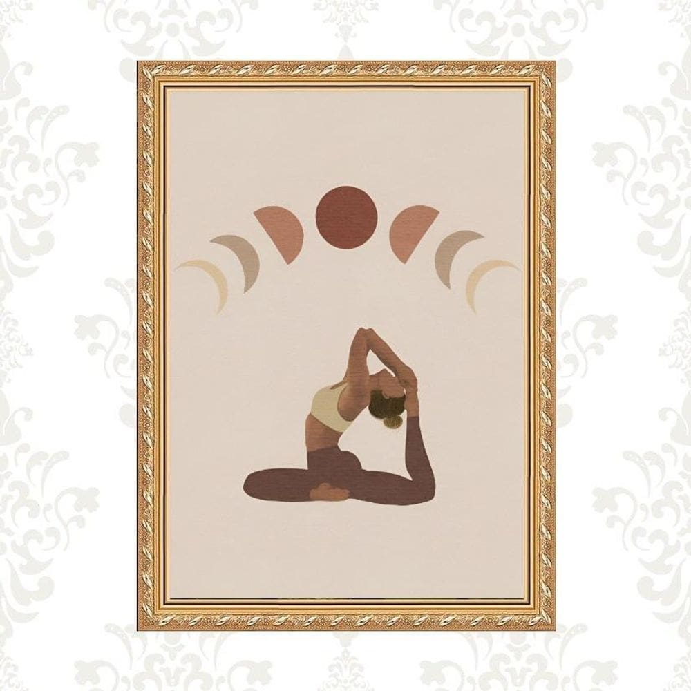 Quadro Moldura Dourada Yoga - Fases Lua 33X24Cm