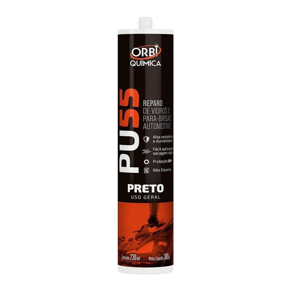 Cola Parabrisa Orbi PU55 para Uso Geral Preto 230ml/380g
