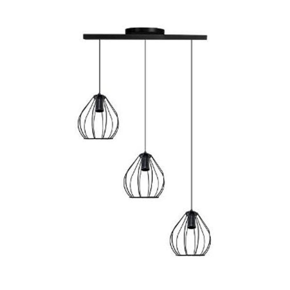Pendente Aramado Dinamarca Preto 3 Lamp Nacional Iluminação