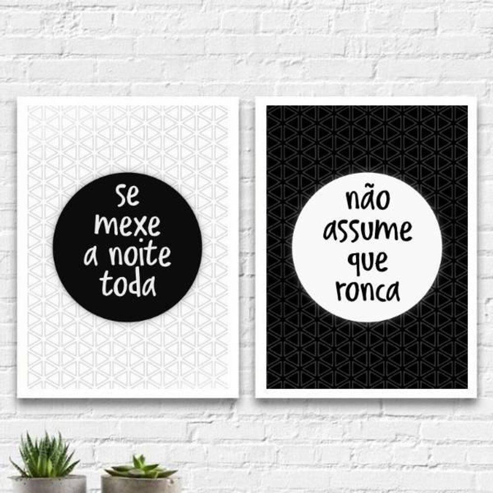 Kit 2 Quadros Casal Ronca E Se Mexe 33X24Cm Moldura Branca