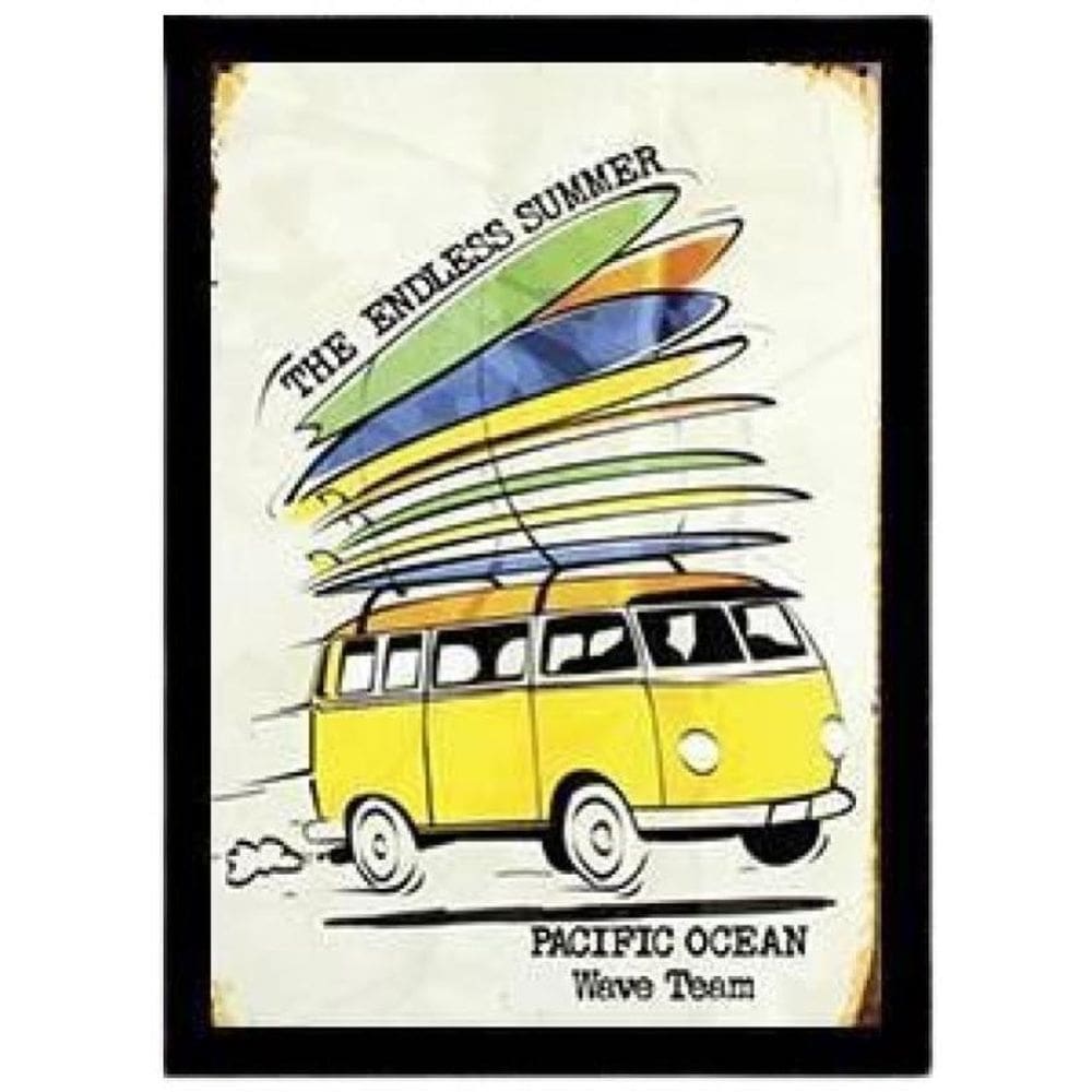 Quadro Decorativo Kombi Com Pranchas Surf Com Vidro 24X18Cm