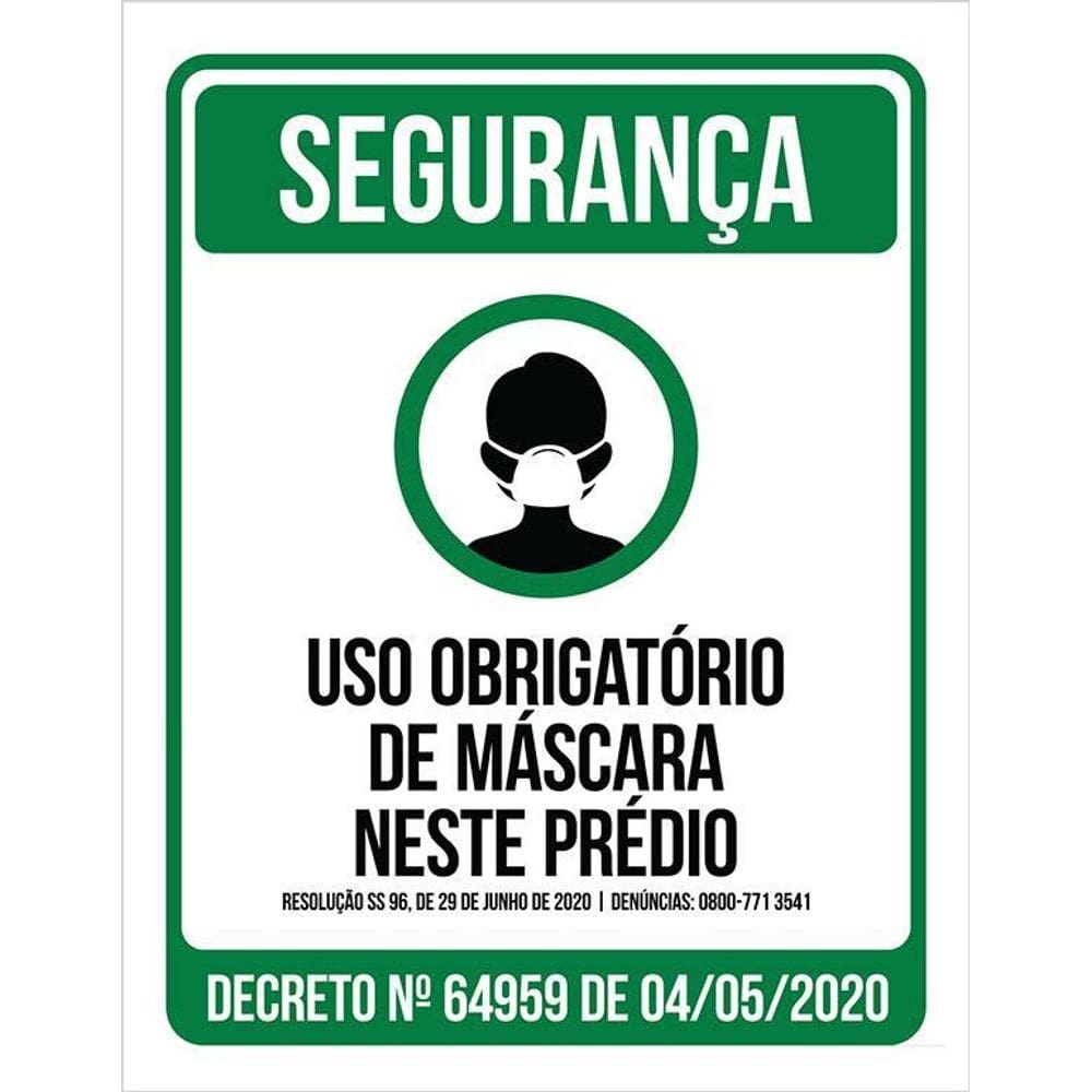 Placa Uso Obrigatório De Máscara Neste Prédio Governo 36X46