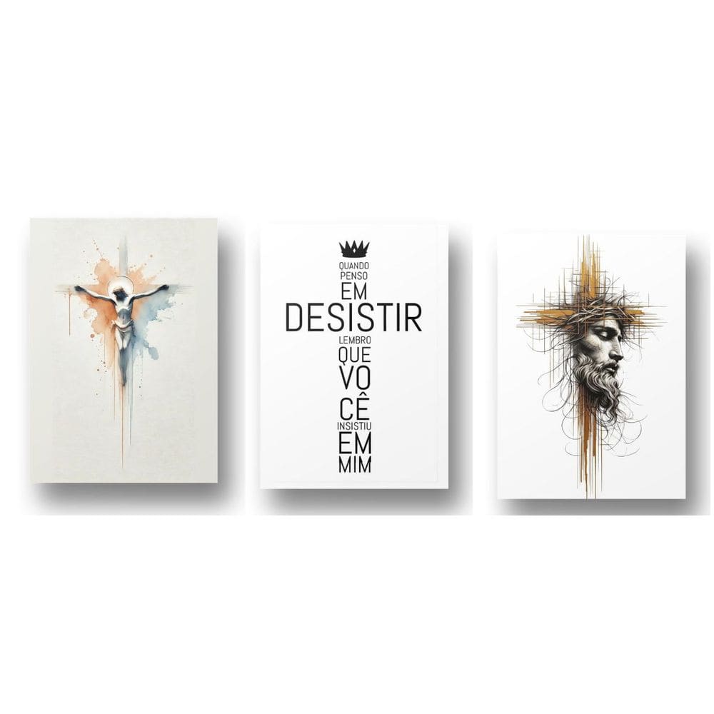 Kit Com 3 Placas Metal Decoração Religiosa Cristã Fé Jesus