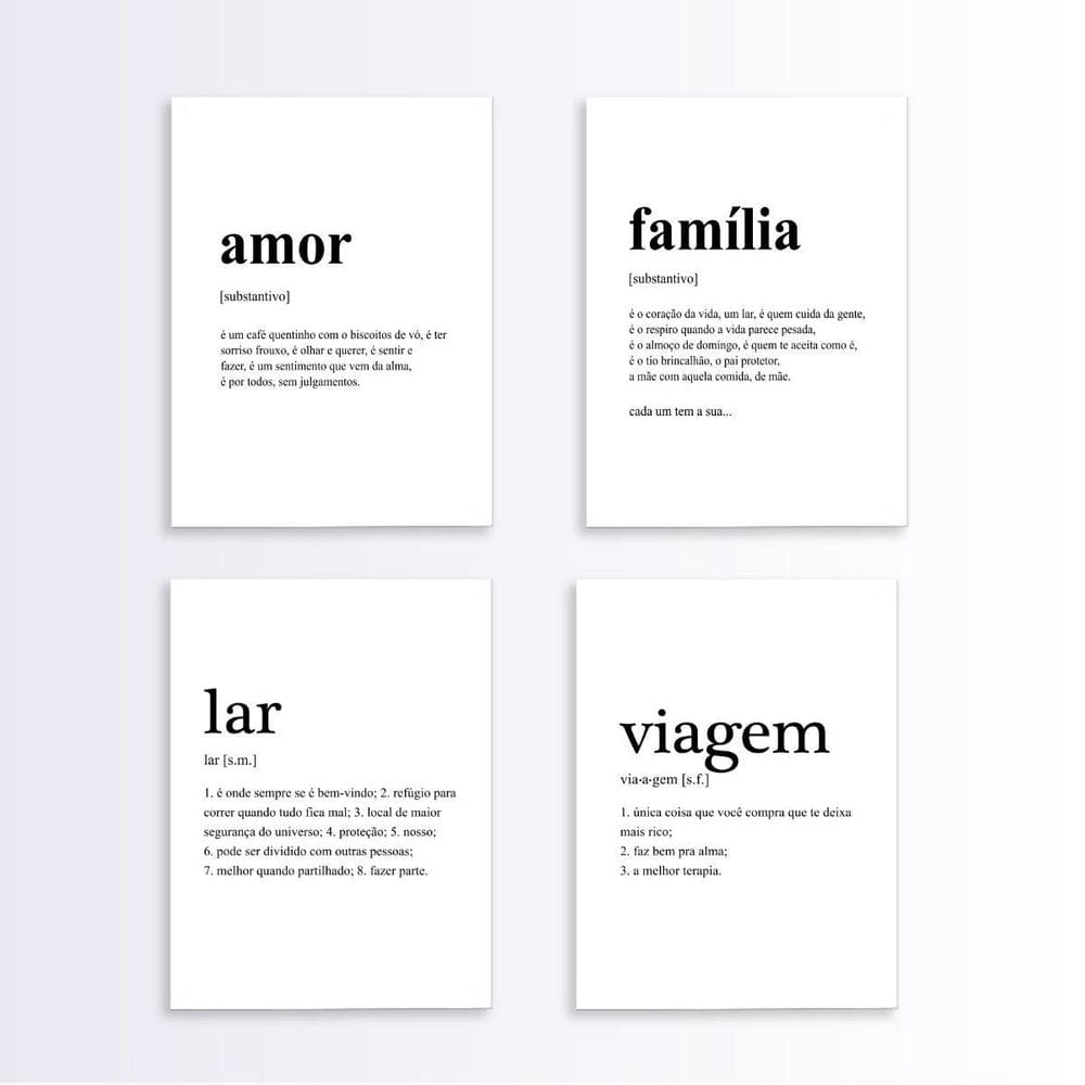 Kit 4 Quadros Definição Lar Amor Família Viagem 45X34Cm