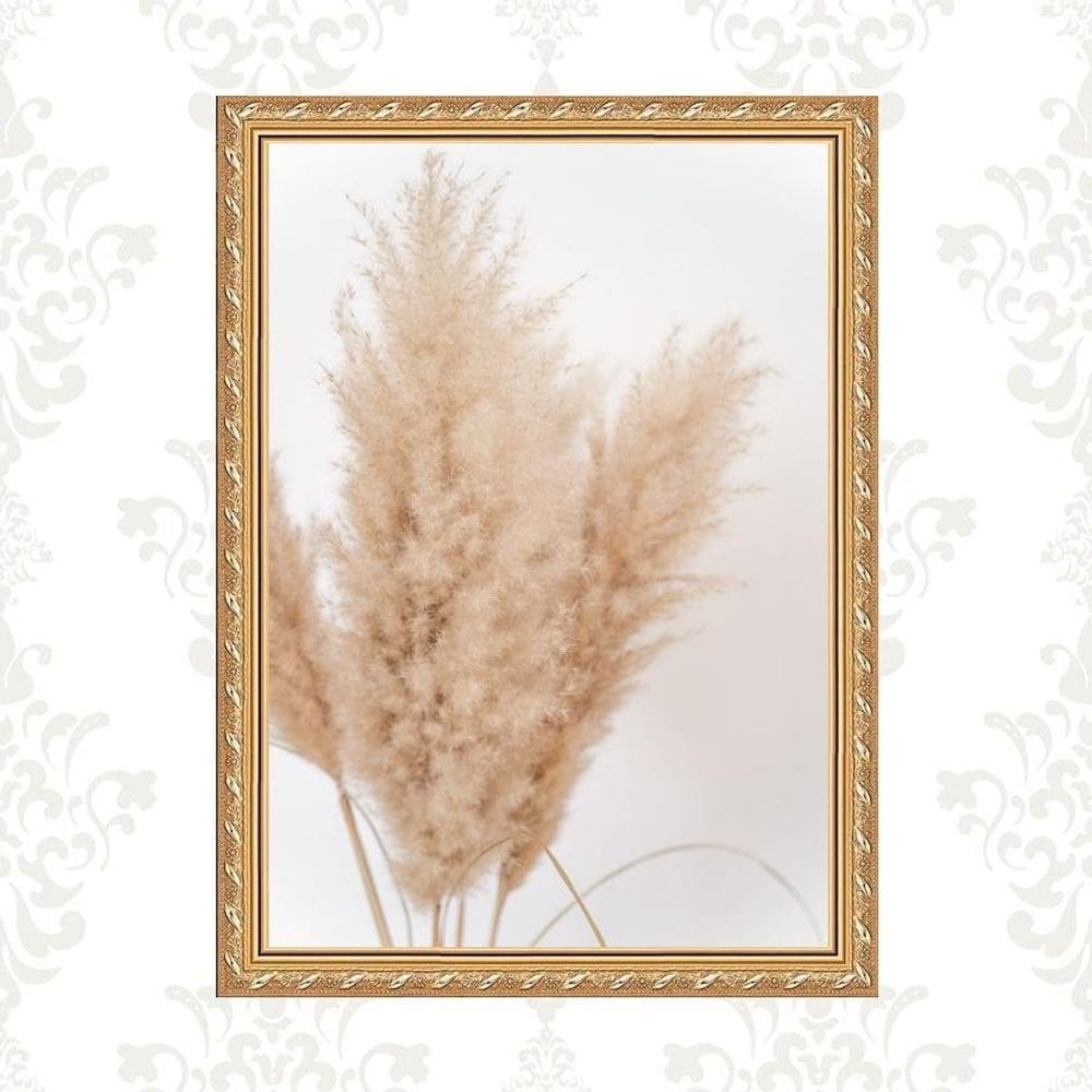 Quadro Moldura Dourada Capim Dos Pampas 33X24Cm