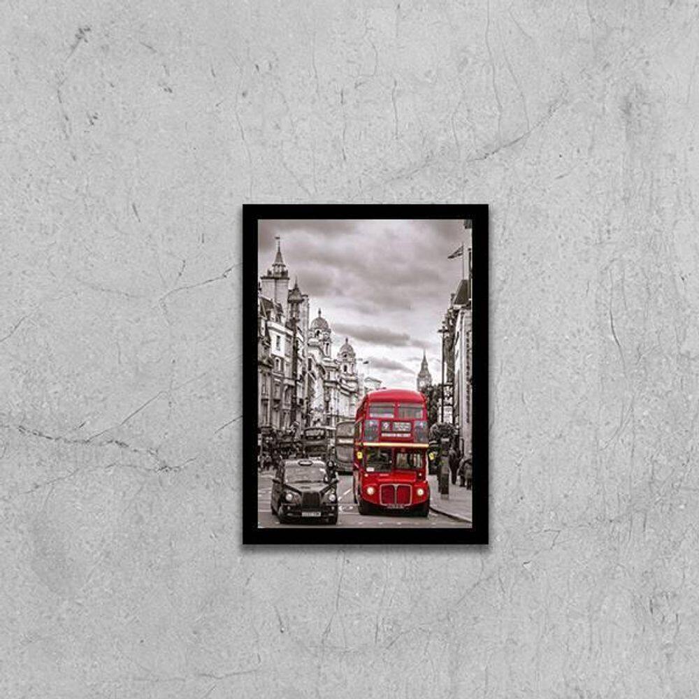 Quadro Fotografia Ônibus Londres Vermelho 45X34 Vidro Preta