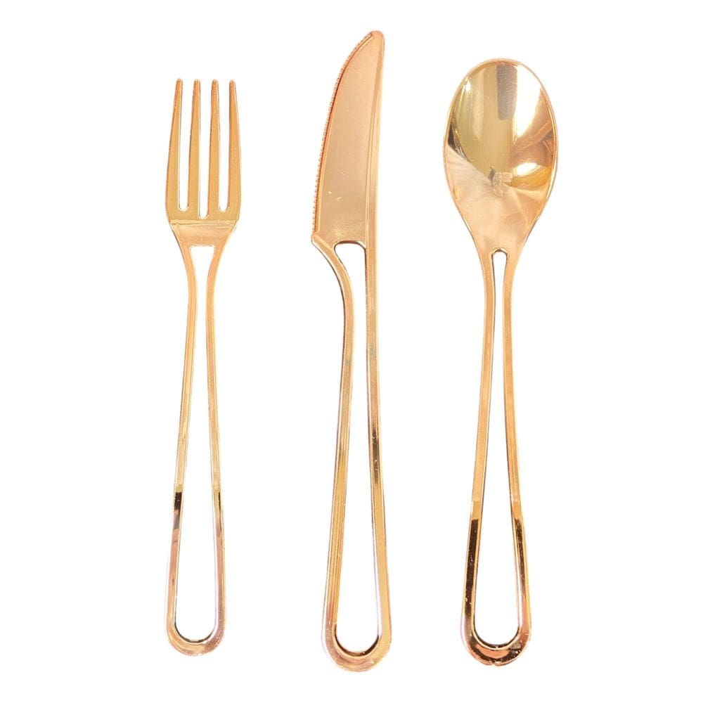 Kit Descartáveis Luxo Rose Gold Vazado Com 18 Unidades Festa