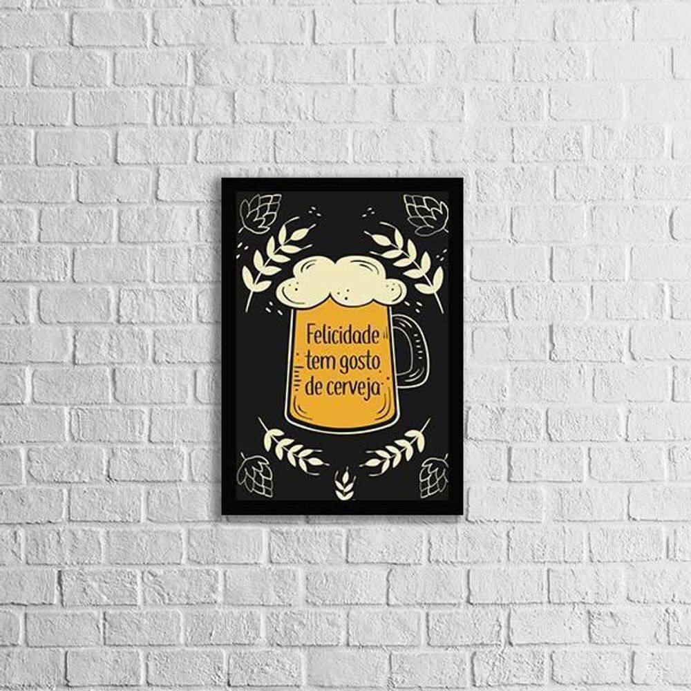 Quadro Frase Felicidade Tem Gosto De Cerveja 45X34 Preta