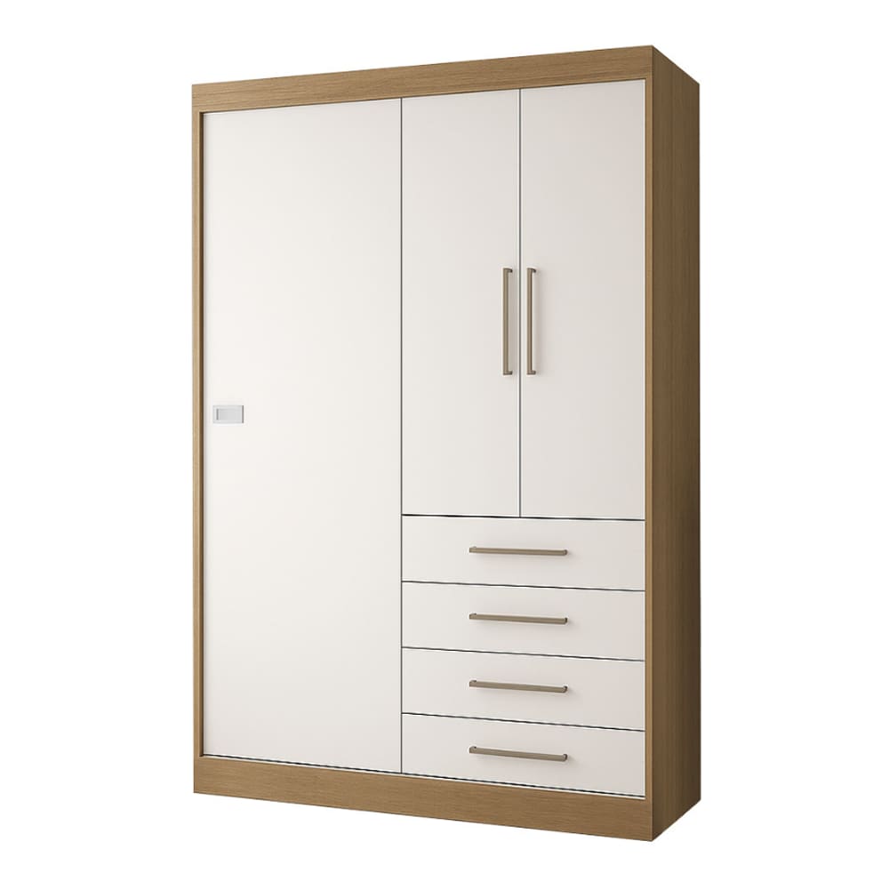 Módulo Georgia Guarda Roupa 3 Portas e 4 Gavetas Jequitibá / Off White J&A Móveis