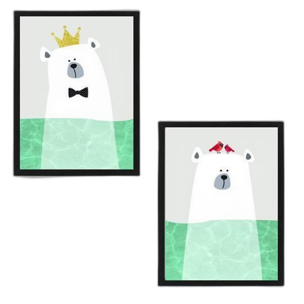 Kit 2 Quadros Sea Bear 33X24Cm - Com Vidro Moldura Preta