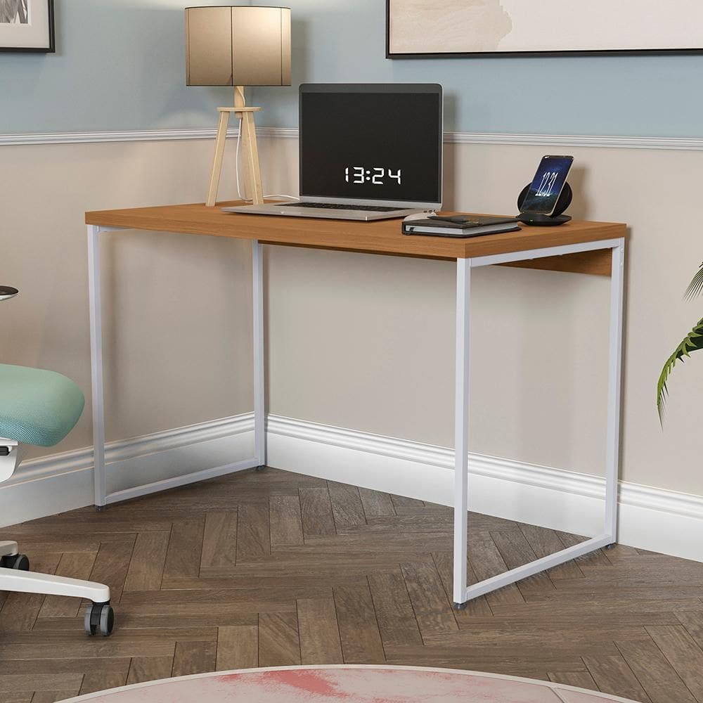 Mesa De Escritório Escrivaninha Kappesberg Industrial Canela/Branco 118cm