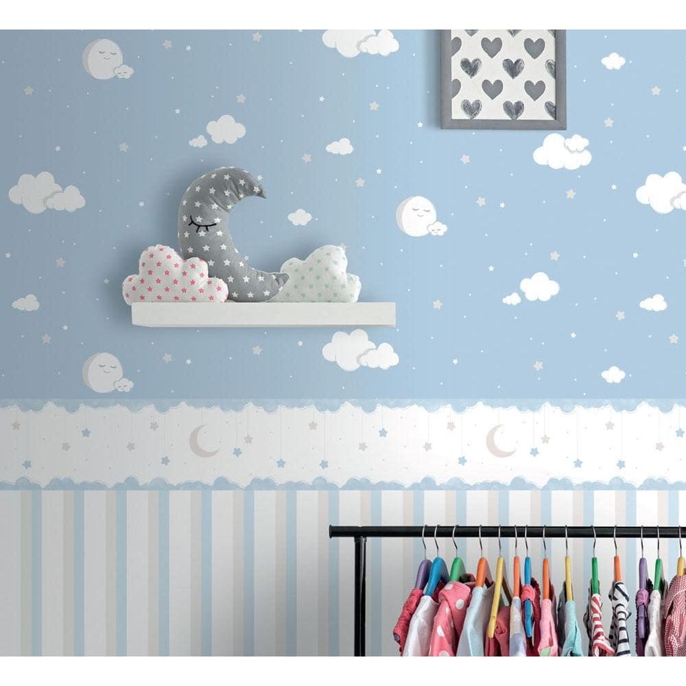 Papel Parede Lullaby Lua Cheia Azul 2211 - Rolo 10M X 0,53M