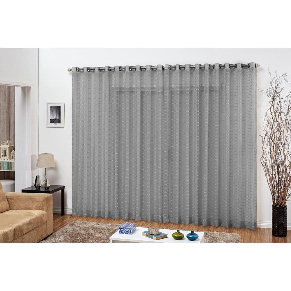 Cortina Para Sala Voal Xadrez Cinza 4,00X2,80