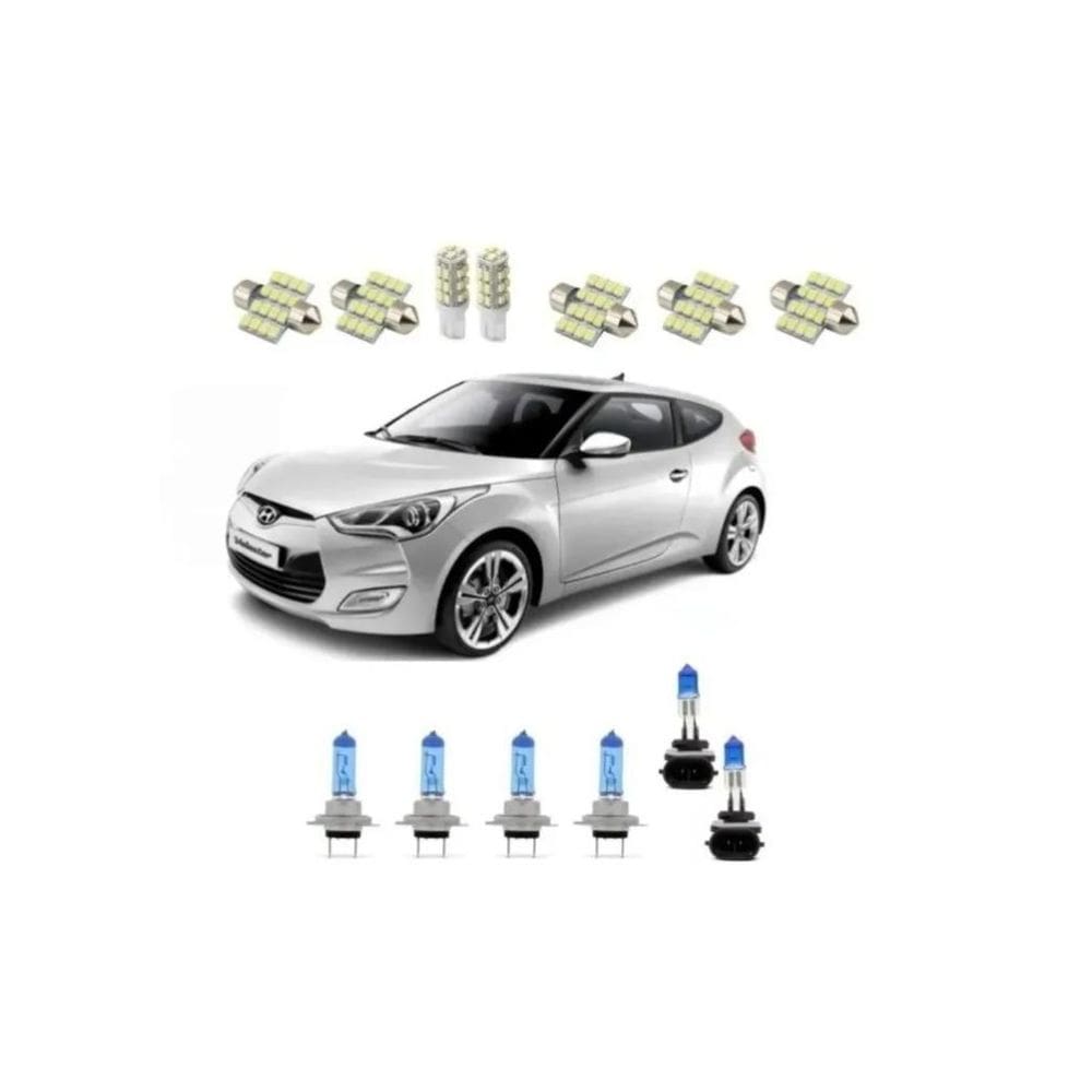 Kit Led Super Branca Veloster + 2x Torpedo + Lâmpadas T10