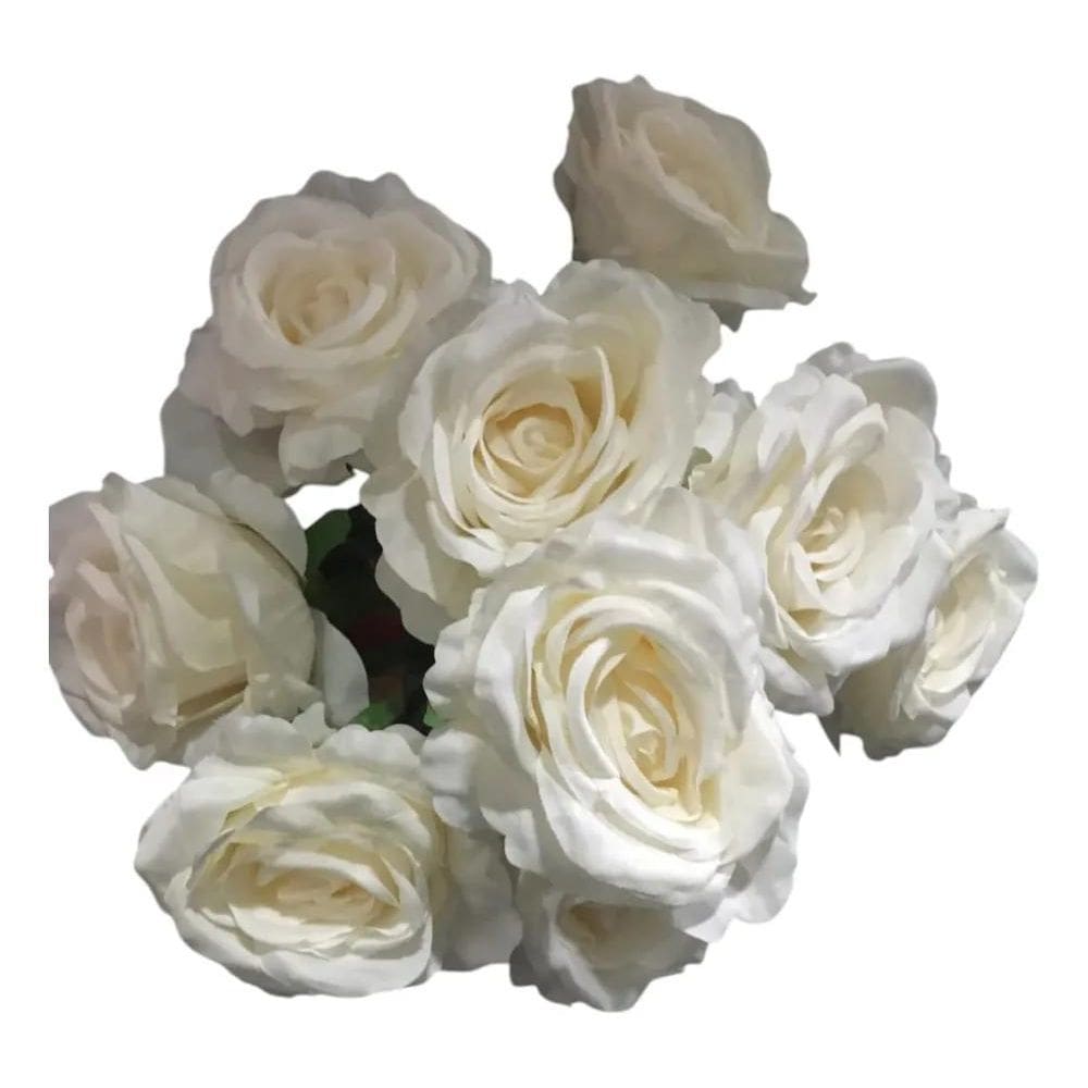 Buquê Rosas Grandes Artificiais 9 Flores Rea - Branco Outono