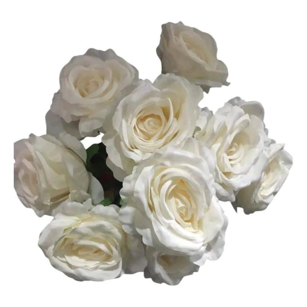 Buquê Rosas Grandes Artificiais 9 Flores Rea - Branco Outono