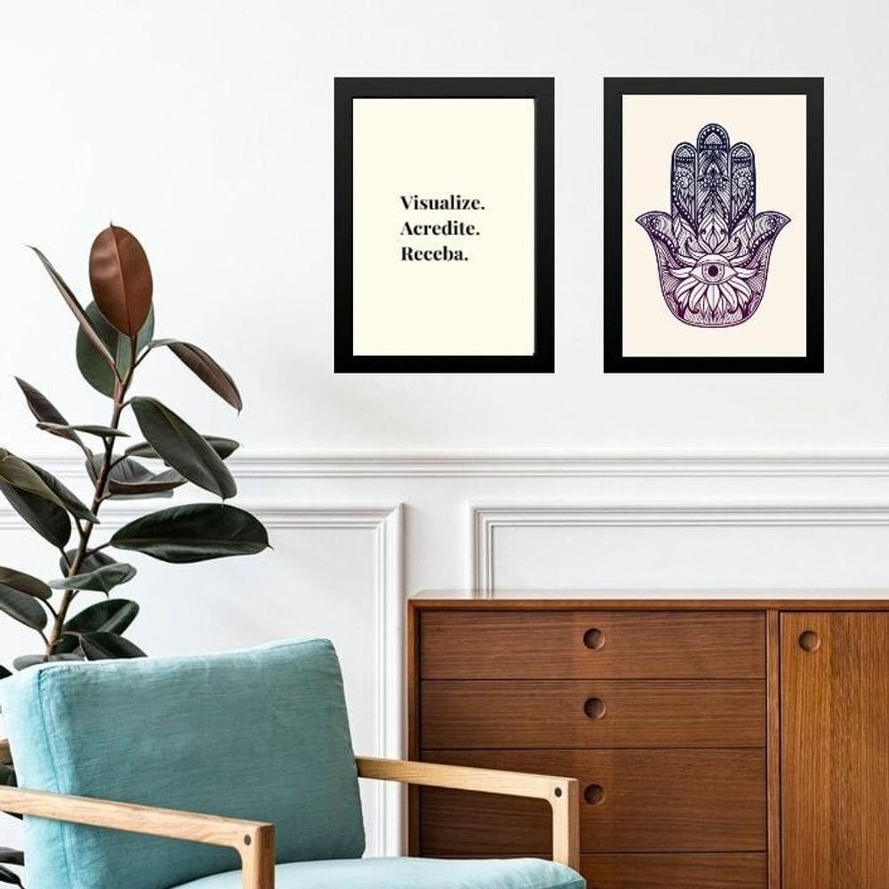 Kit 2 Quadros Lei Atração - Manifestação Sonhos 33X24Cm