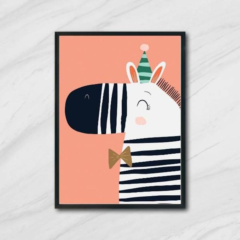 Quadro Zebrinha Parabéns 45X34Cm - Com Vidro Moldura Preta