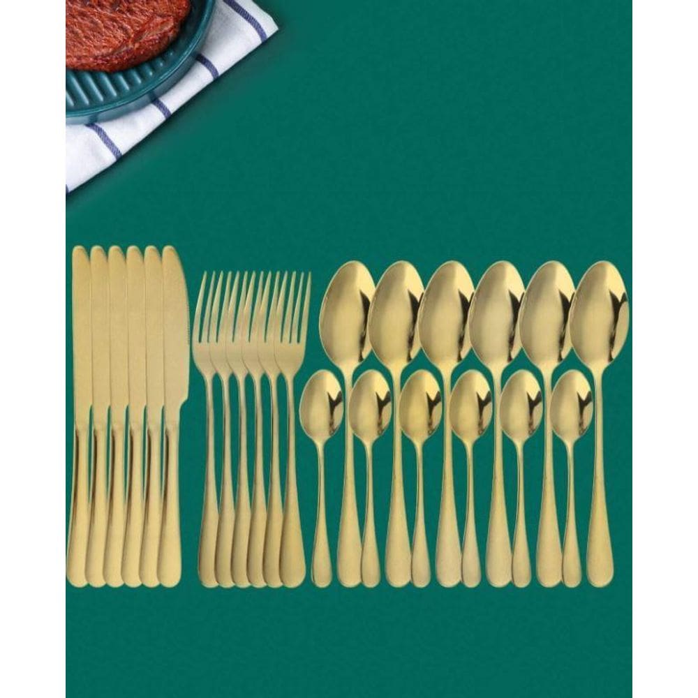 Faqueiro 24 Peças De Aço Inox Positano Dourado