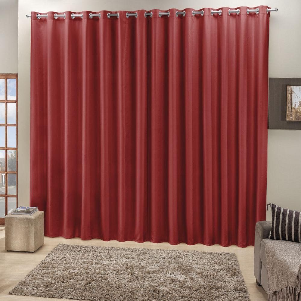 Cortina Top Chick 2 Metros Tecido Ráfia Varão Vermelha