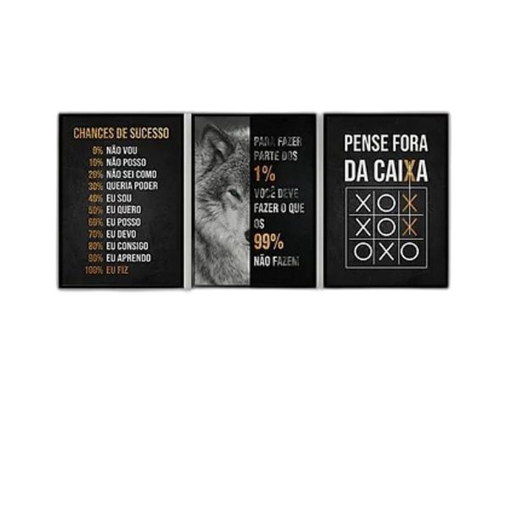 Kit 3 Quadros Motivacionais Empreendedorismo 24X18Cm Preta