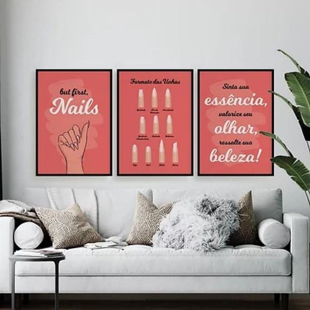 Kit 3 Quadros Para Salão Formato Das Unhas 33X24 - Preta