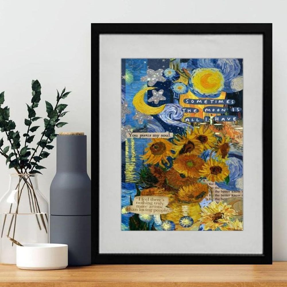 Quadro Girassóis Van Gogh - Sometimes The Moon... 60X48Cm