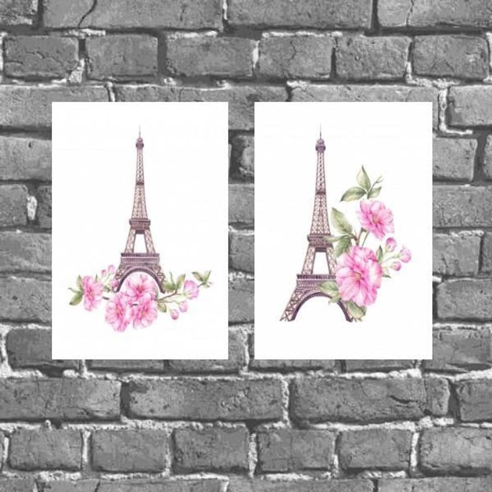 Kit 2 Placas Parede Torre Eiffel Floral 18X27Cm