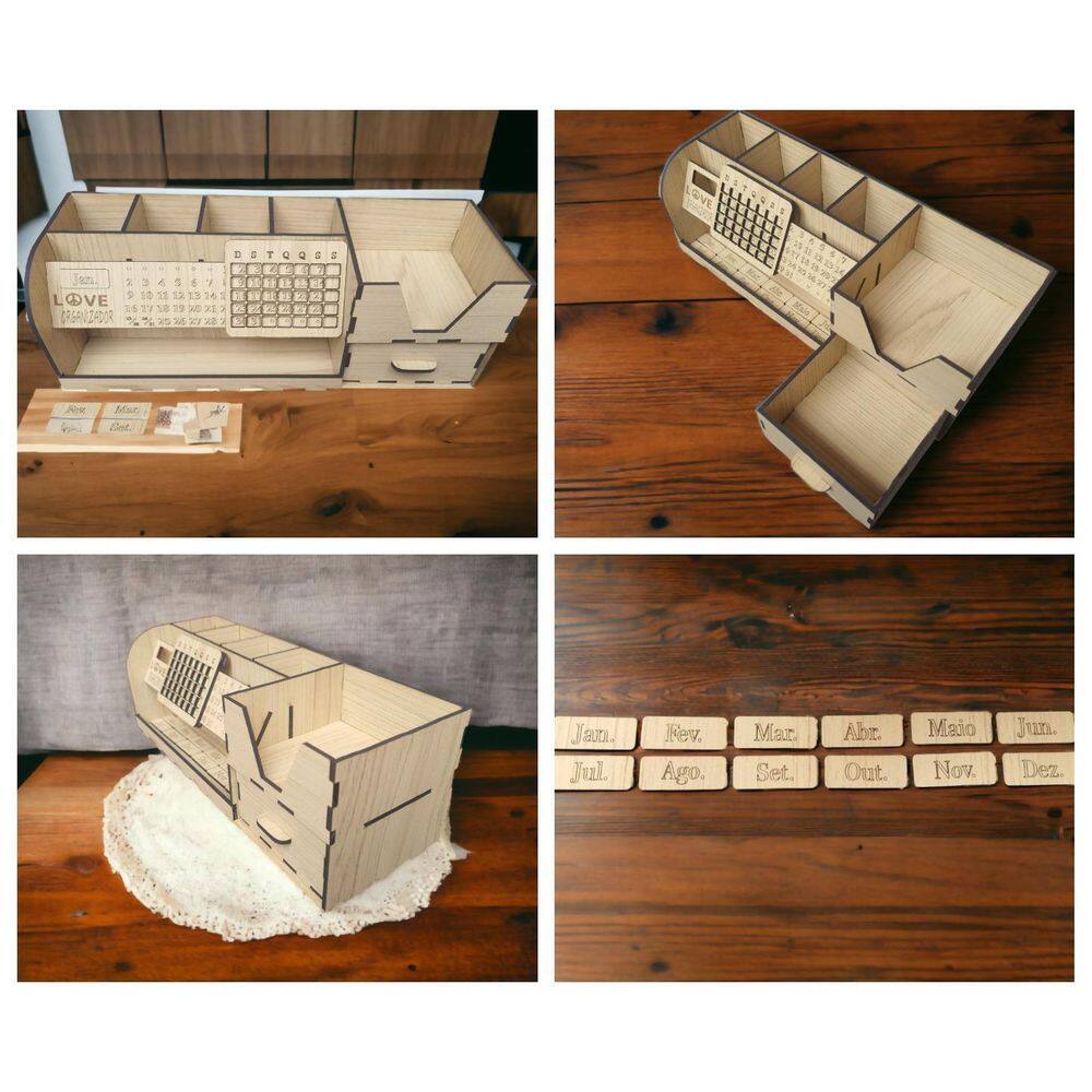 Organizadora De Mesa Porta Treco Joias Com Calendario Em Mdf