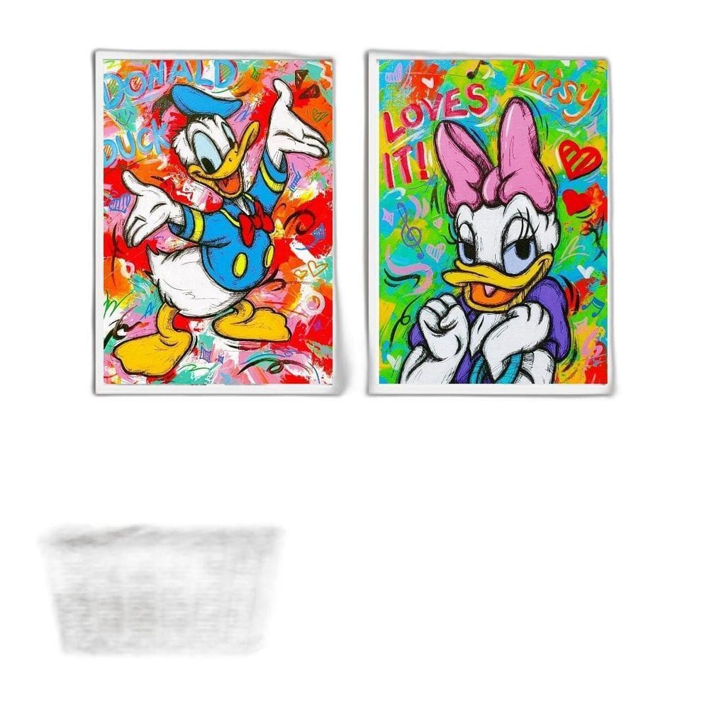 Kit 2 Quadros Grafite Margarida e Donald 45x34cm - Branco