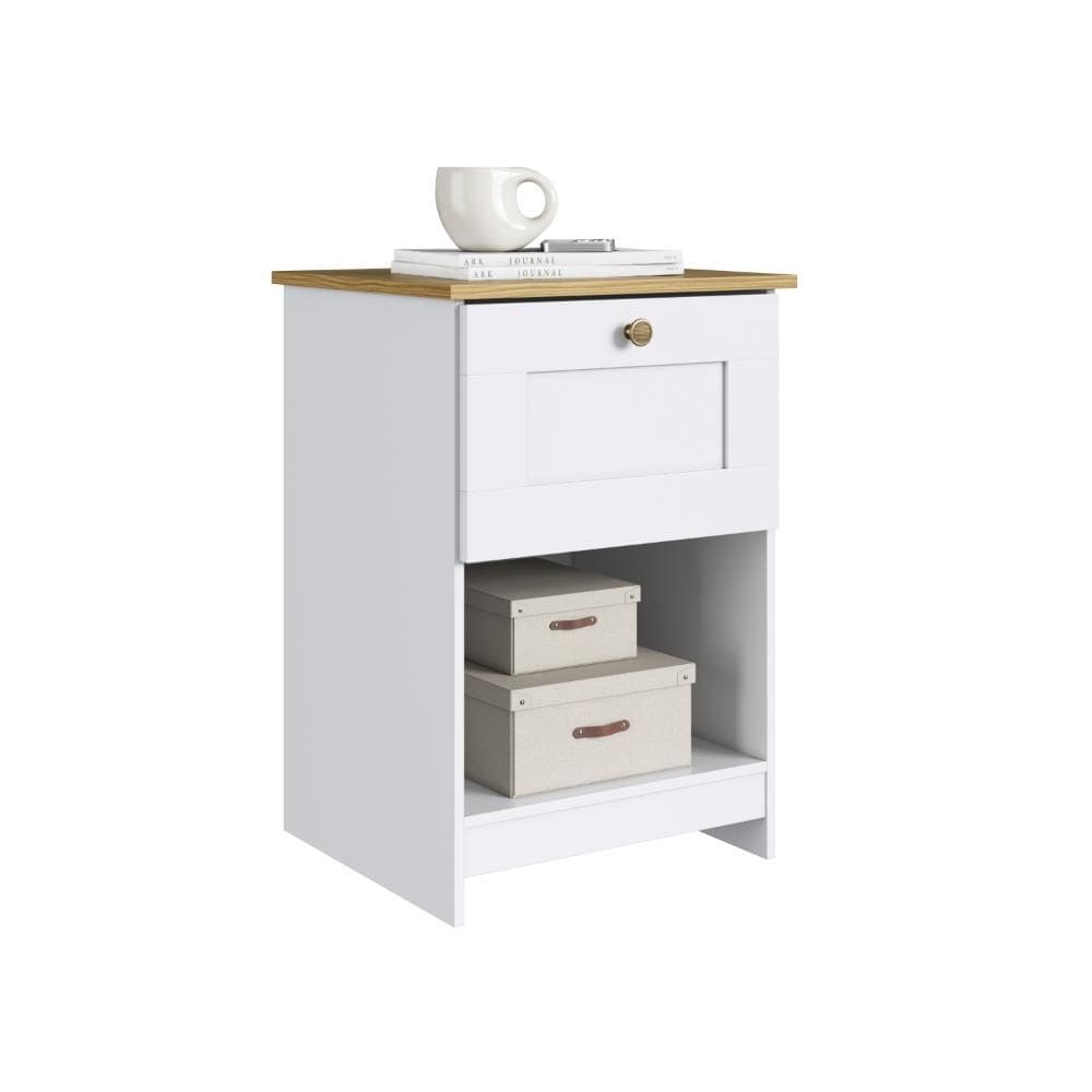 Mesa de Cabeceira 1 Gaveta 1 Nicho 40cm MN1010 Branco/Ipê - Decibal