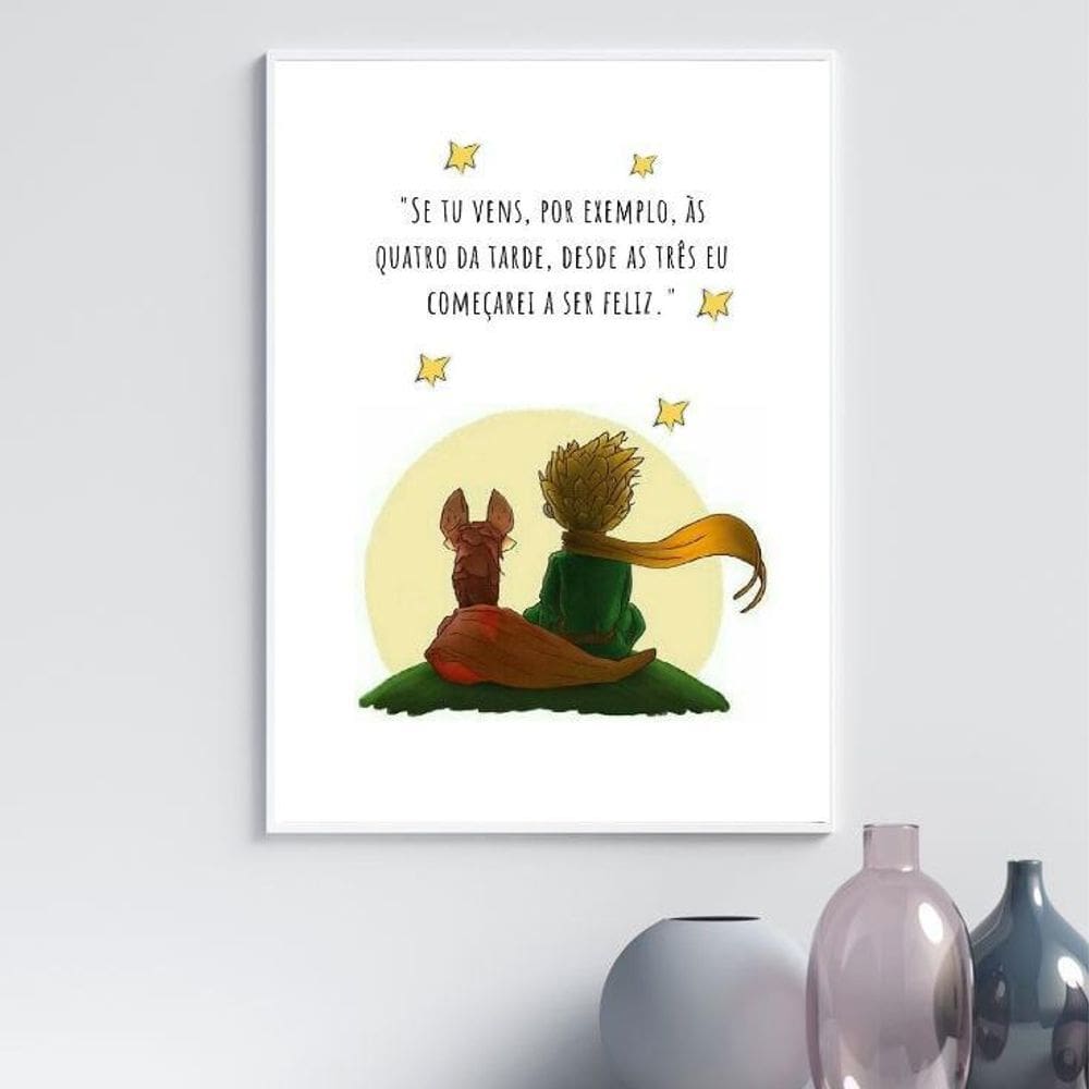 Quadro Pequeno Príncipe Com Raposa - Frase 45X34Cm - Vidro