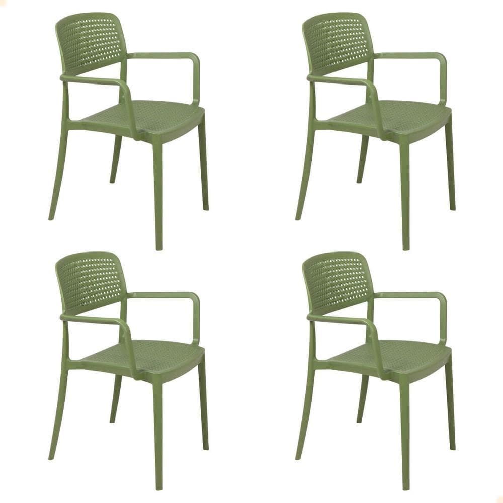 Kit 4 Cadeira Tramontina Serena Em Polipropileno Cor Verde Oliva Com Braços 92097027