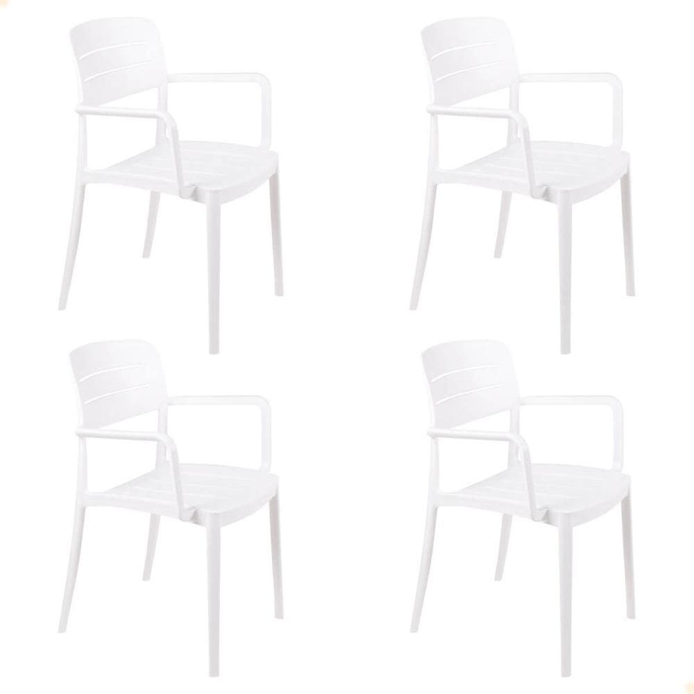 Kit 4 Cadeira Tramontina Amélia Em Polipropileno Cor Branco Com Braços 92099010