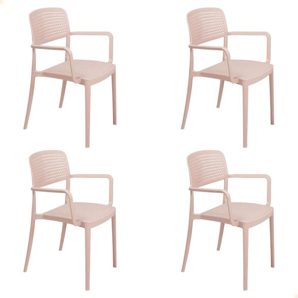 Kit 4 Cadeira Tramontina Serena Em Polipropileno Cor Areia Com Braços 92097120