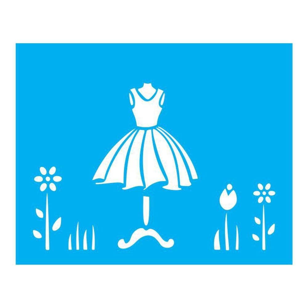 Stencil Tamako Vestido Manequim Flores - 20X25 - Ref 1036