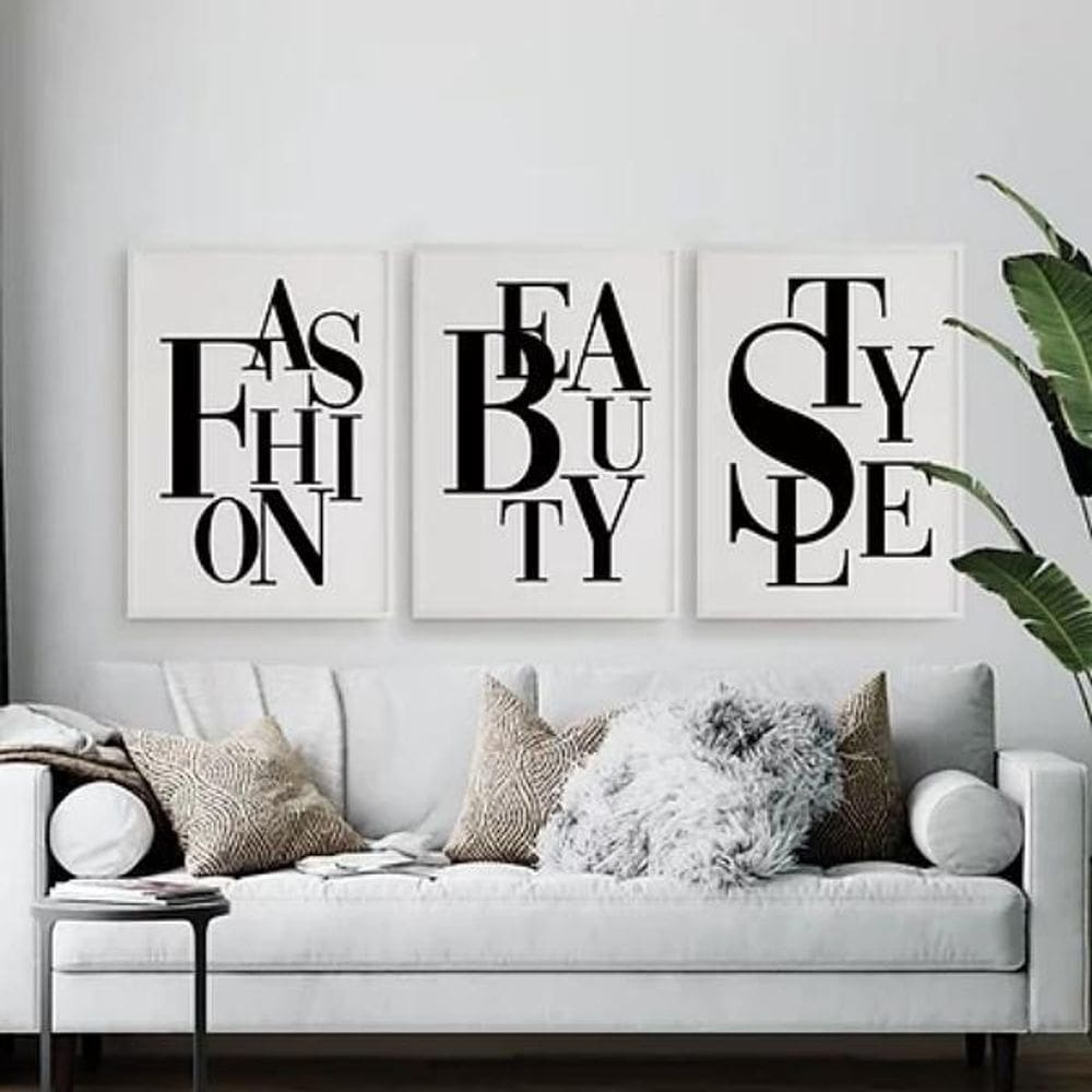 Kit 3 Quadros Fashion Beauty Style 60X40Cm - Madeira Branca