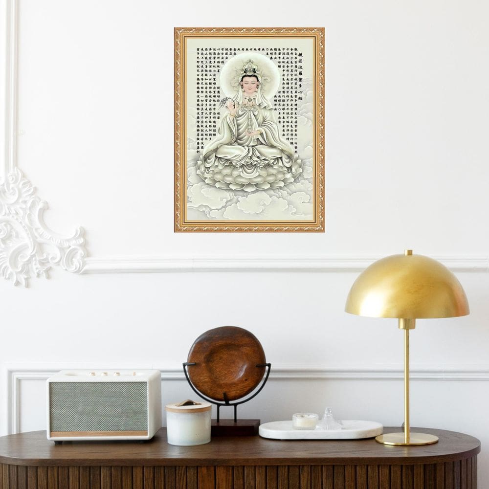 Quadro Moldura Dourada Deusa Kuan Yin 24X18Cm