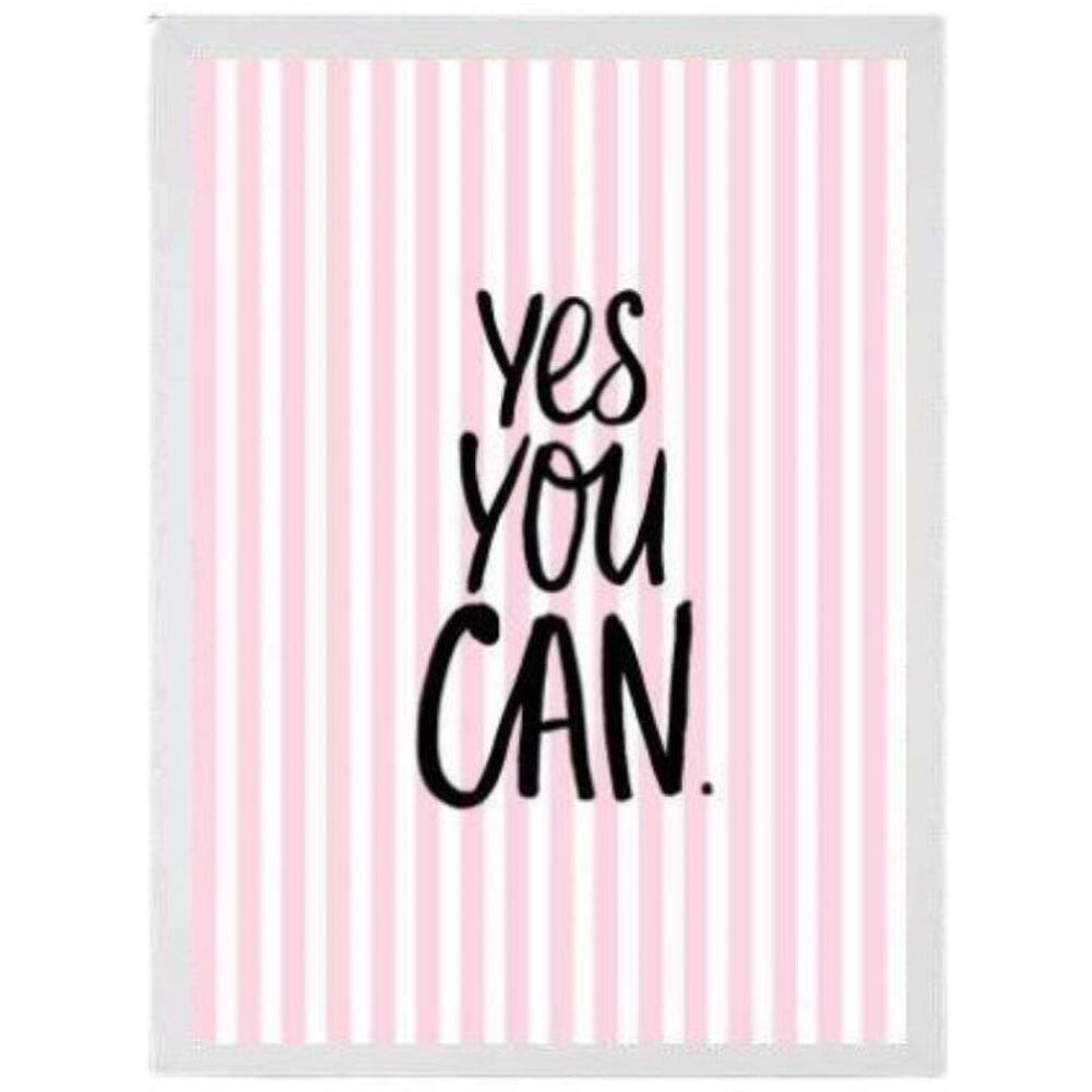 Quadro Decorativo Frase Yes You Can 24X18 C/Vidro - Branca