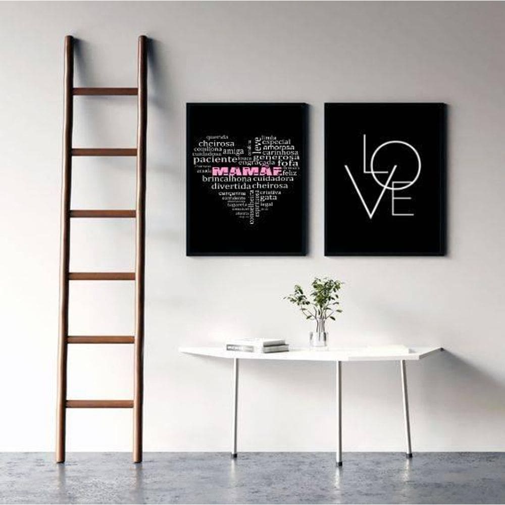 Kit 2 Quadros Mamãe Qualidades - Love 24X18Cm - Com Vidro