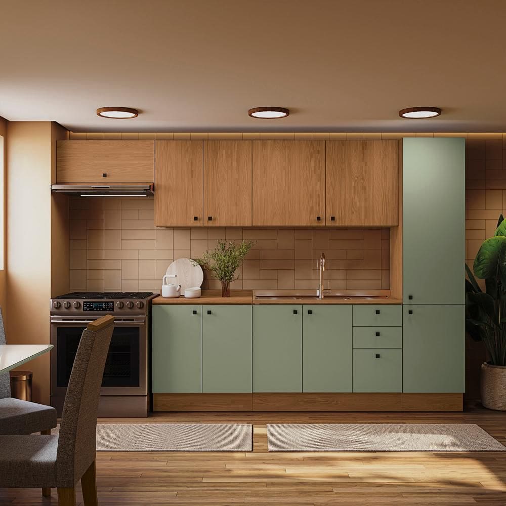 Cozinha Modulada Pixel Kappesberg 100% MDP Canela/Verde Frevo/Canela 330cm