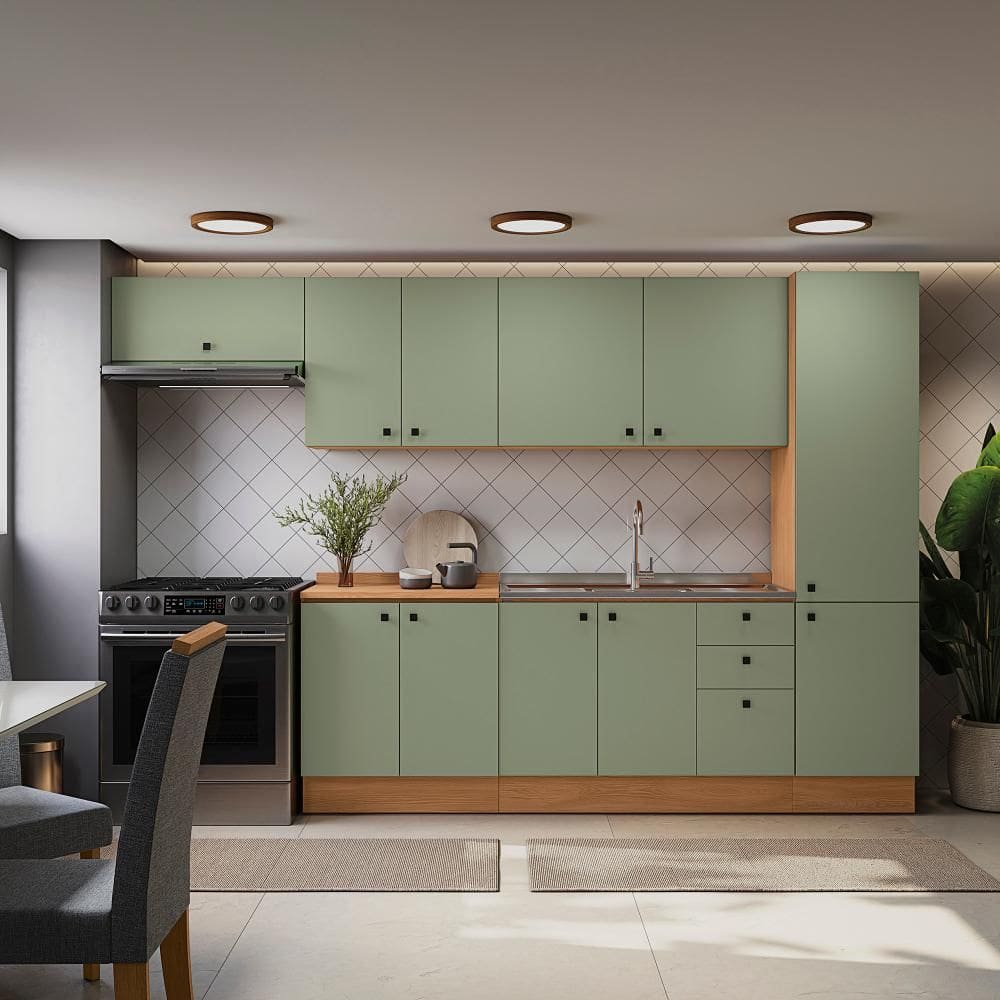 Cozinha Modulada Pixel Kappesberg 100% MDP Canela/Verde Frevo 330cm