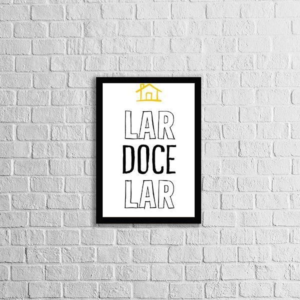 Quadro Lar Doce Lar Preto E Amarelo 33X24Cm - Moldura Preta