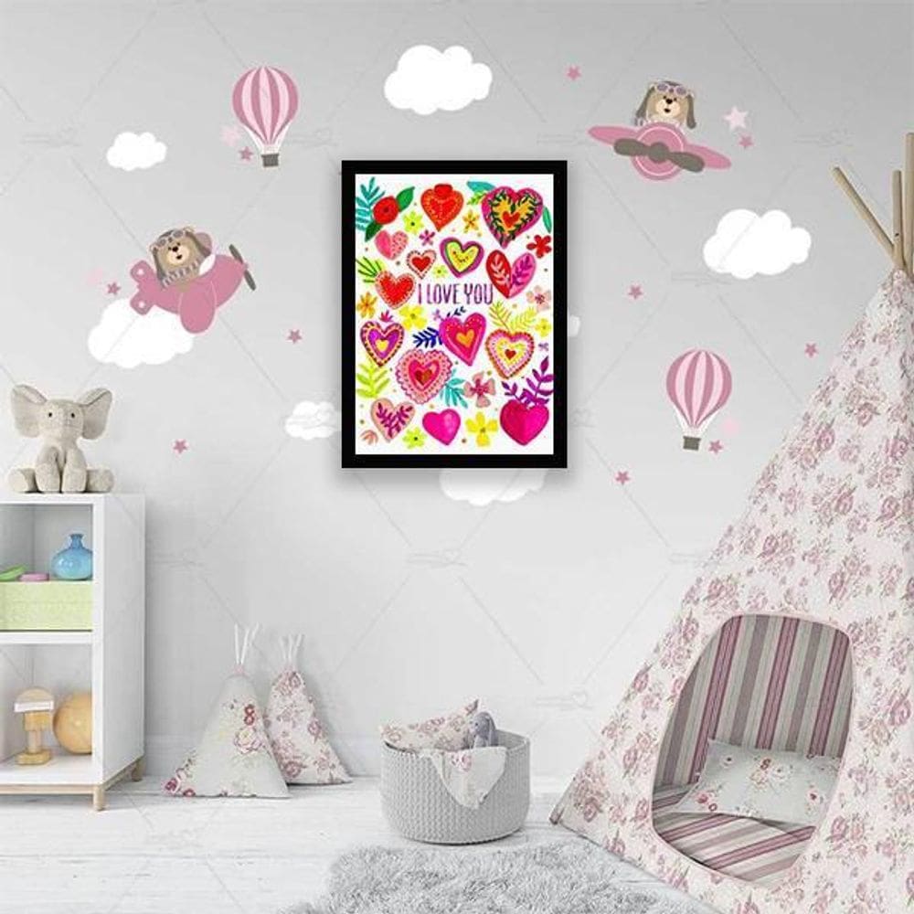 Quadro Coração Multicoloridos 24X18Cm - Com Vidro