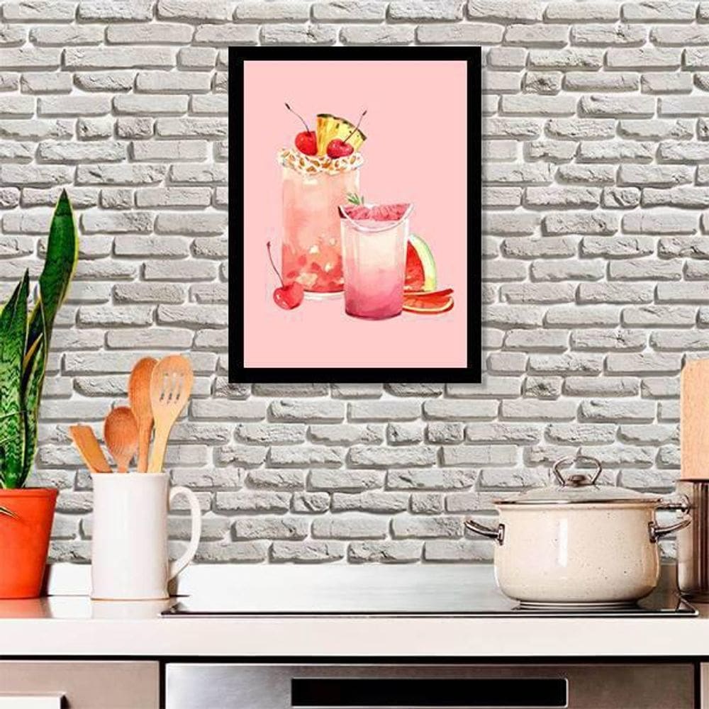 Quadro Decorativo Ilustração Sucos Naturais Rosa