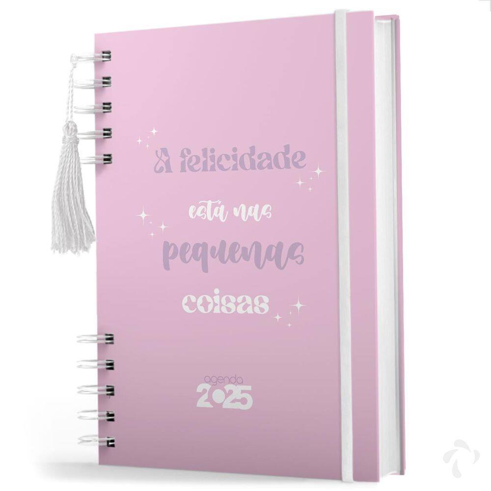 Agenda Coleção Frases Felicidade Cor Rosa Com Capa Dura